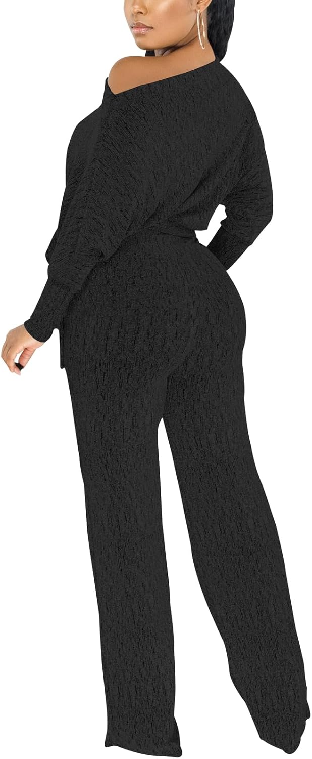 ZonJie Jumpsuits for Women Elegant Sexy Sparkly Sequin Off Shoulder Pants Long Sleeves Wide Leg Clubwear Rompers - Image 2