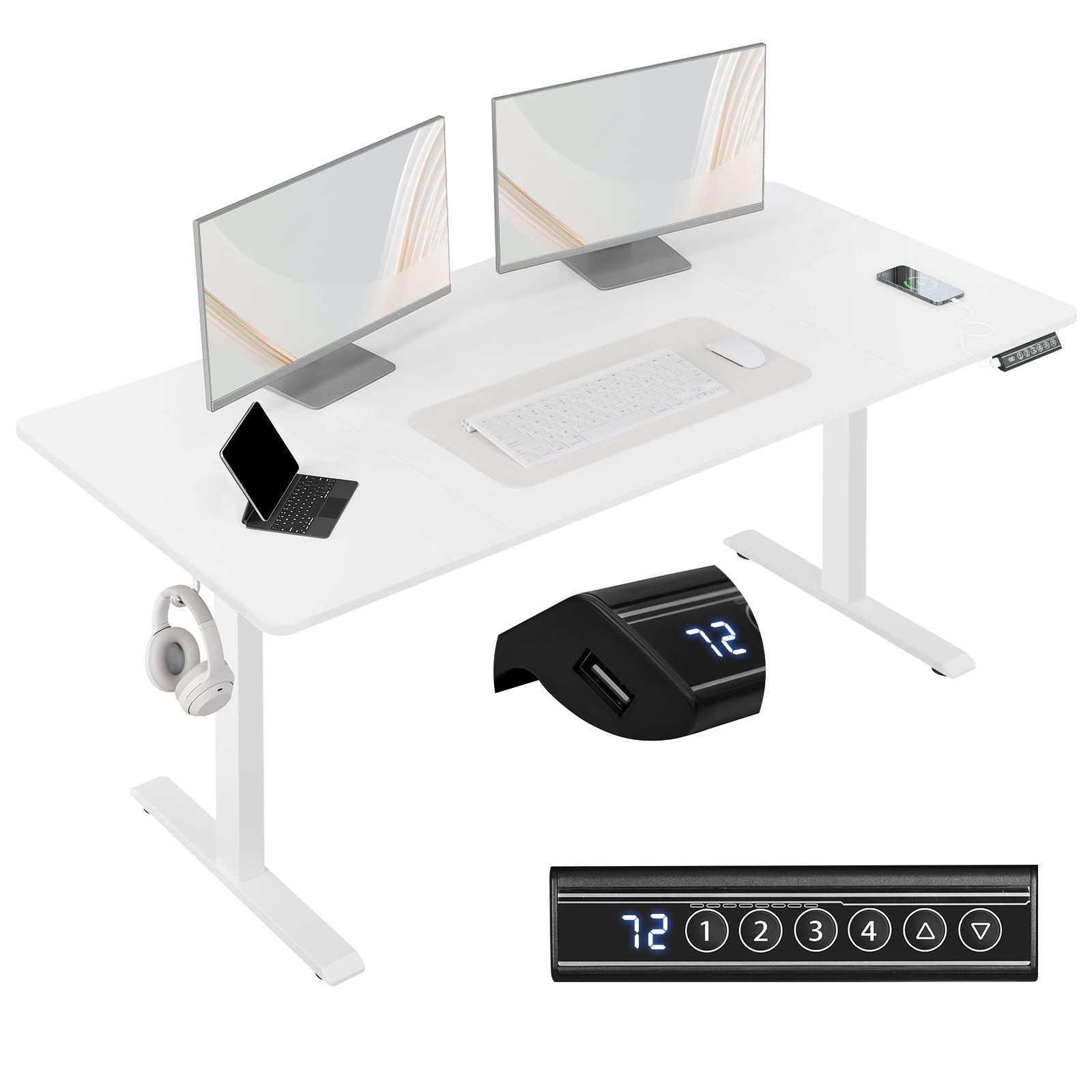 WOLTU 160x75cm Escritorio Elevable Eléctrico, Mesa Escritorio Elevable con Puertos de Carga USB, 4 Función de Memoria y Proteccion Anticolision, Blanco, TS194ws04