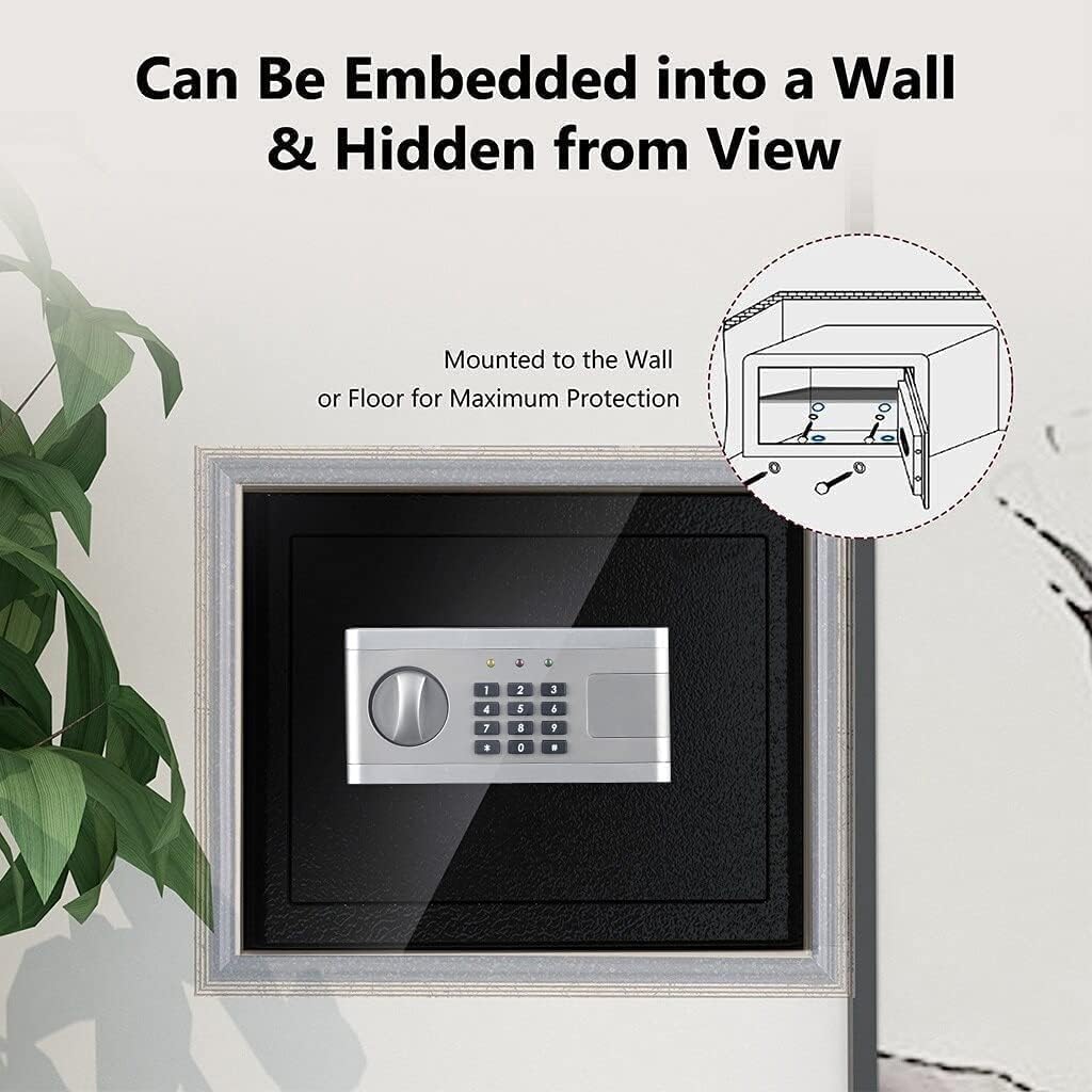 strongbox and Durable Fire Water Safes Digital Steel Construction Safty Security Safe Wall Cabinet Anchoring Lock Box for Money Cash Jewelry Passport Home