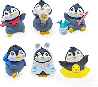 Kukifun 6Pack Mini Cute Penguin Figures Cake Toppers, Lovely Penguin Characters Fairy Toys for Kids Birthday Christmas Party Favors Decoration