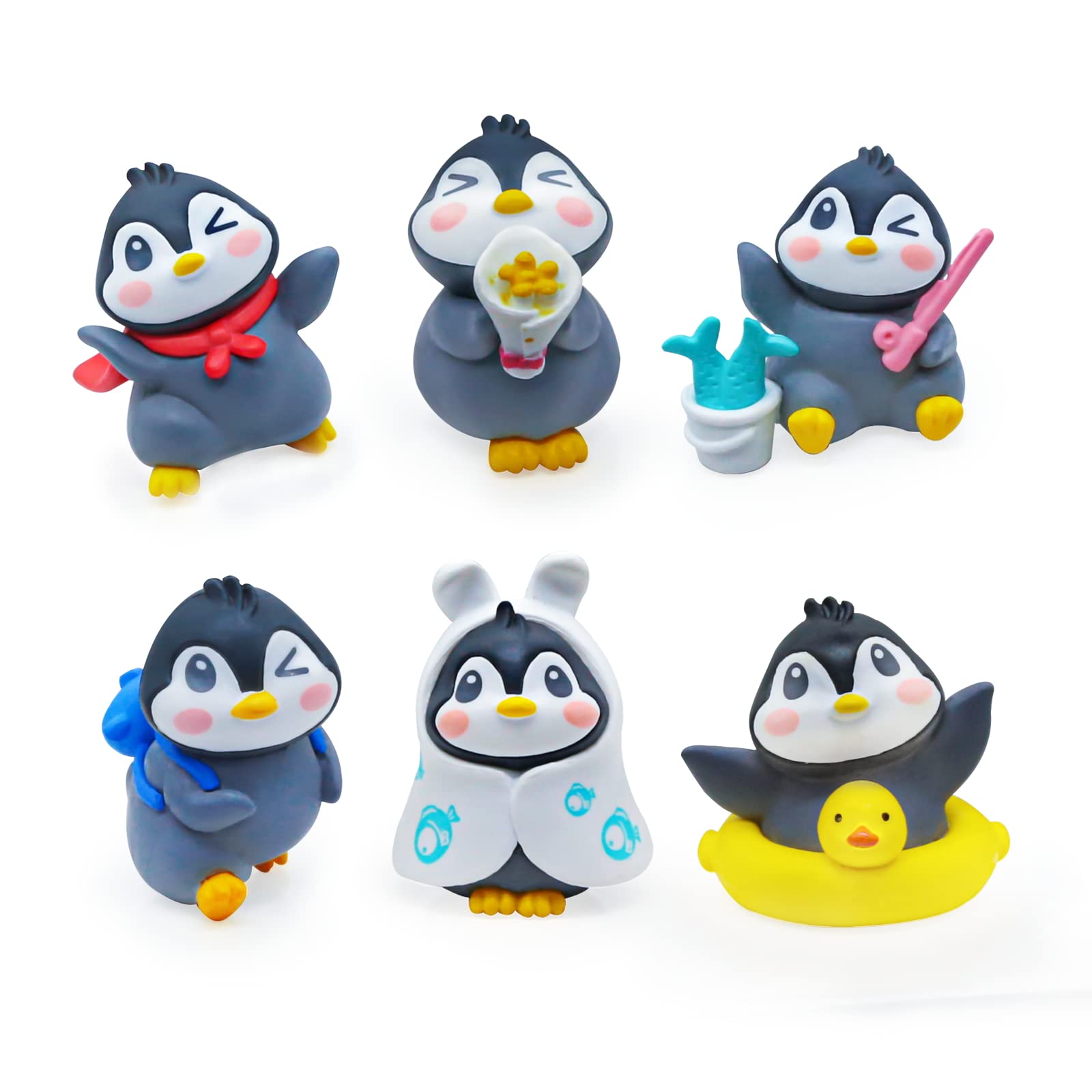 6Pack Mini Cute Penguin Figures Cake Toppers, Lovely Penguin Characters Fairy Toys for Kids Birthday Christmas Party Favors Decoration