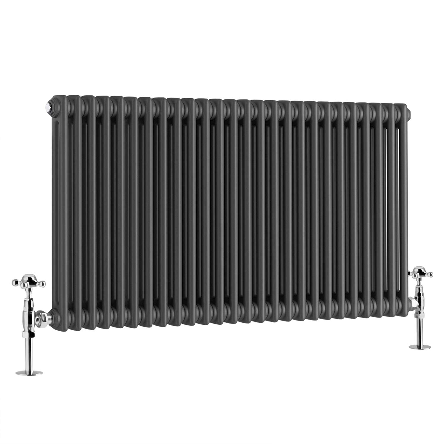 NRG 600x1190mm Cast Iron Radiator Double Horizontal Anthracite with Valves