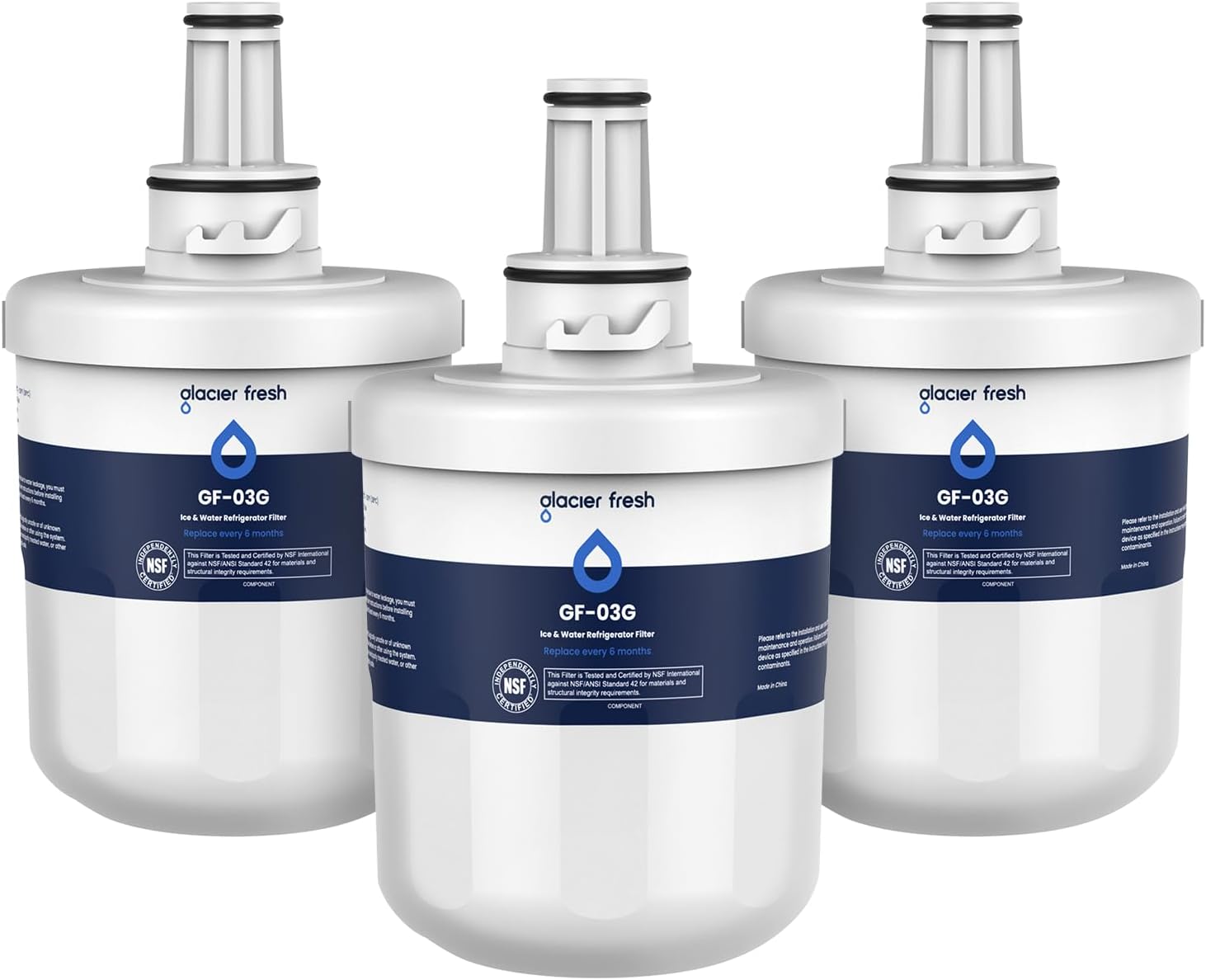 Glacier Fresh GF-03G Samsung DA29-00003G Replacement Water Filter 3-Pack - NSF42 Certified, Reduces 97.9% Chlorine