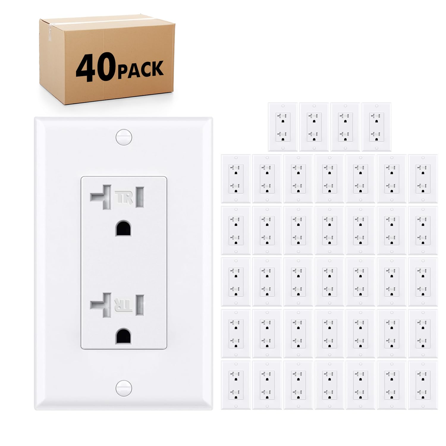 Micmi 20A Decorator Receptacle Outlet, Decorative Wall Socket Outlet, 20 Amp 125 Volt, Tamper Resistant, Grounding UL Listed White (20A Outlet with