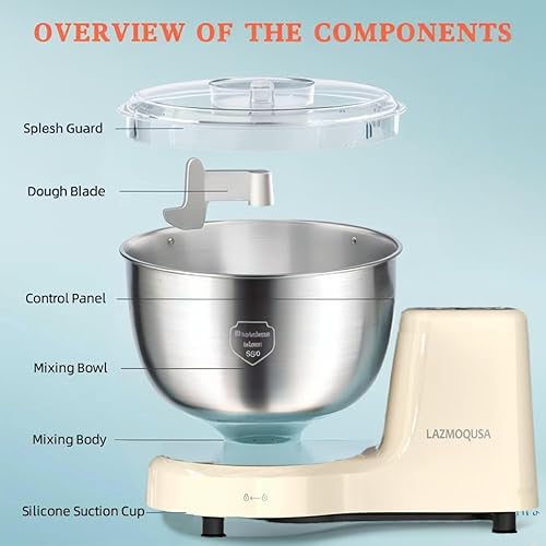 Miniatura 8 de Mezclador eléctrico de masa de 5.5 cuartos de galón, máquina mezcladora de harina de fermentación y amasado con tazón de acero inoxidable 304 y