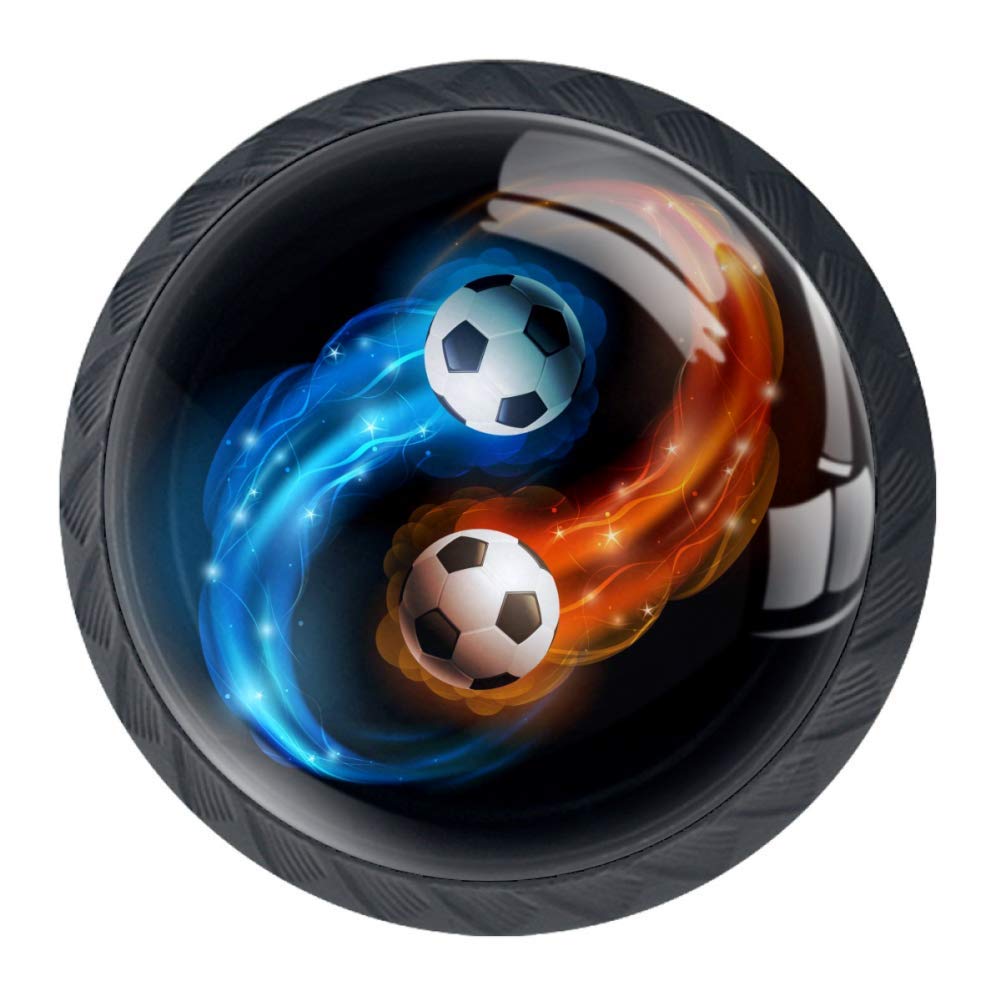 Flaming Soccer Football Cabinet Door Knobs Handles Pulls Cupboard Handles Drawer Wardrobe 4pcs, Multi10, 3.5×2.8CM/1.38×1.10IN