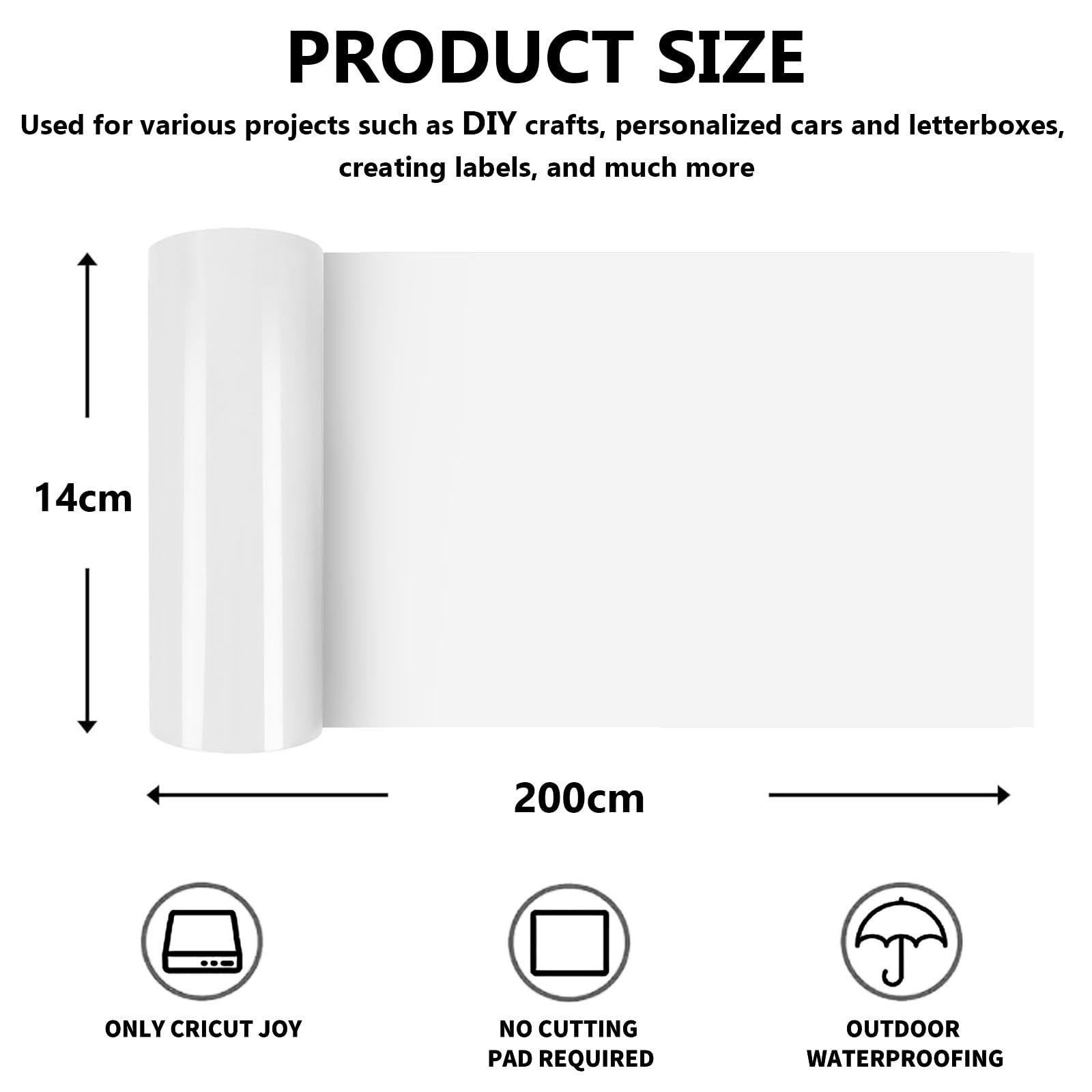 Rouleau Film Thermocollant Intelligent 14x200 Cm Noir/Blanc - HTV Smart Pour Cricut Joy - Sans Tapis, Transfert Textile Facile