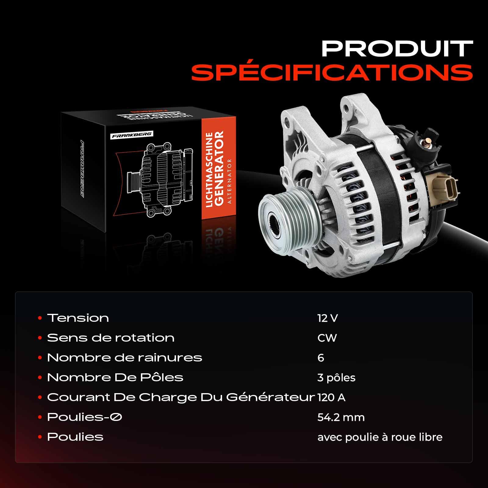 Frankberg Alternateur Compatible avec K.u.g.a I 2.0L C-Max DM2 1.6L Focus II Break DA DS FFS 1.6L C30 533 1.6L Focus C-Max DM2 1.6L Remplacer# 1255712