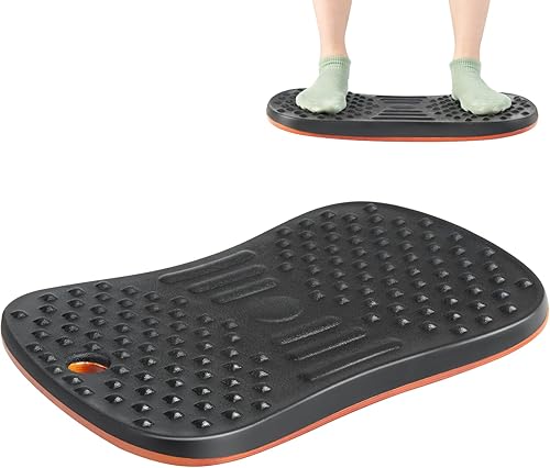 Goplus Mesa de equilibrio de madera para escritorio de pie, rotación de 360, antifatiga, con 138 puntos de masaje y base antideslizante, alfombrilla