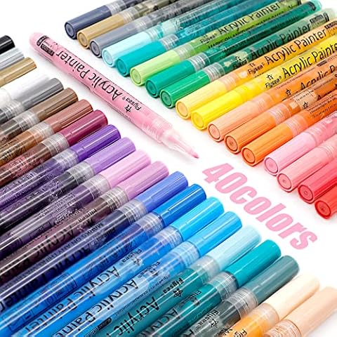 Acrylic Pens for Stones, Waterproof, 40 Colours, Multimarker Pens, 0.7 mm Tip, Acrylic Pens for Glass, Fabric, Ceramic, Wood Painting, Acrylic Paint Pens Set Cover