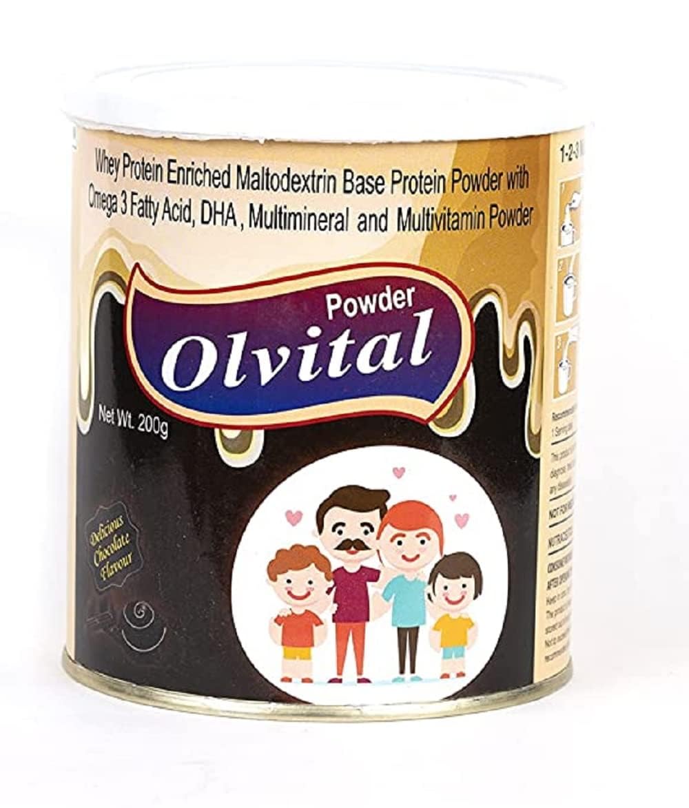 Olvital Powder Delicious Chocolate Flavour, 200 gm | Whey Protein Enriched Maltodextrin Base Protein Powder with Omega 3 Fatty Acid, DHA, Multimineral and Multivitamin Powder (B0D98VL5Q7) Amazon Price History, Amazon Price Tracker