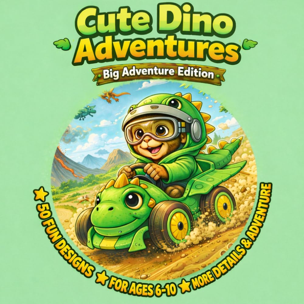 Cute Dino Adventures: Big Adventure Coloring Book for Kids | Cute Characters, Fun Scenes & Creative Activities for Ages 6–10