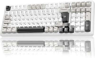 AULA F99 Kabellose Gaming Tastatur Mechanisch,QWERTZ DE-Layout,BT5.0/2.4G/USB-C,Gasket Struktur,Hot Swap,Software,RGB,PBT Tastenkappen,8000mAh,Creamy Sound,95% Prozent Mechanische Tastatur (Weiß Grau)