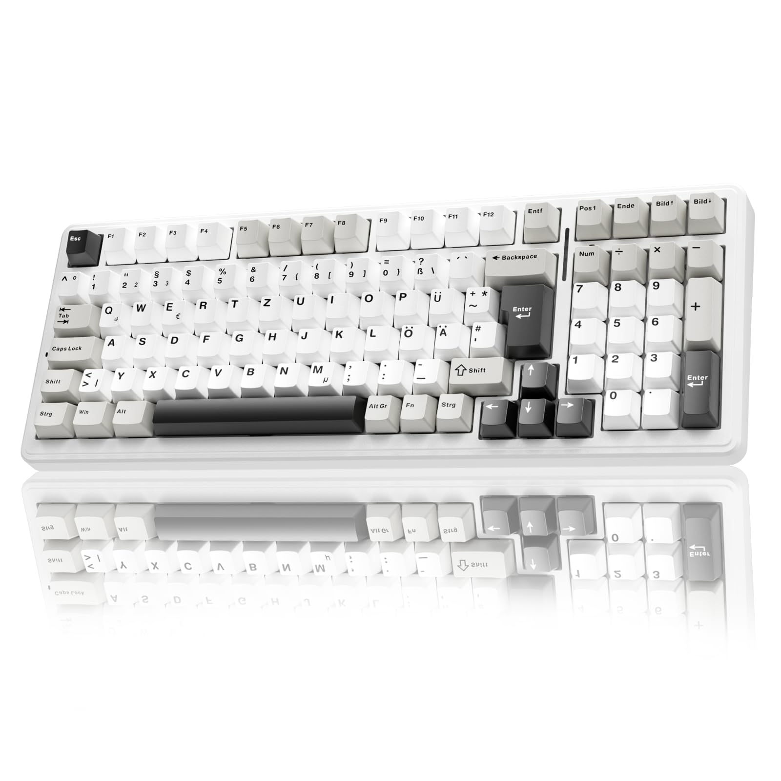 AULA F99 Kabellose Gaming Tastatur Mechanisch,QWERTZ DE-Layout,BT5.0/2.4G/USB-C,Gasket Struktur,Hot Swap,Software,RGB,PBT Tastenkappen,8000mAh,Creamy Sound,95% Prozent Mechanische Tastatur (Weiß Grau)