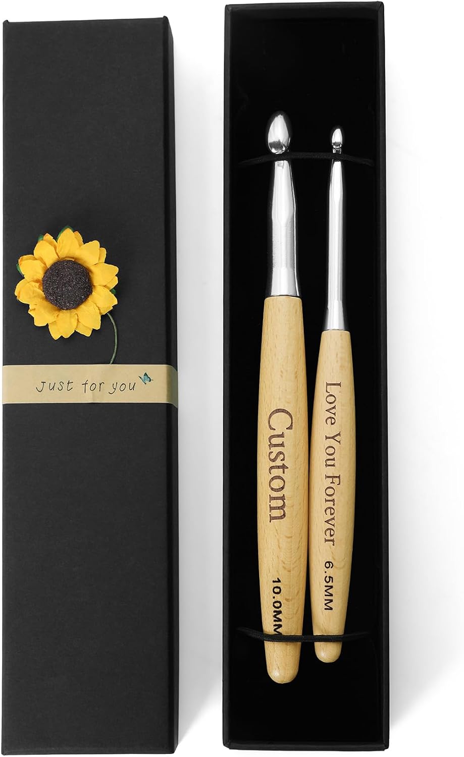 callie Personalized Wooden 2 Pcs Crochet Hook Set, Custom Text and Gift Box, Mother's Christmas Day Gift for Moms Knitting Lovers