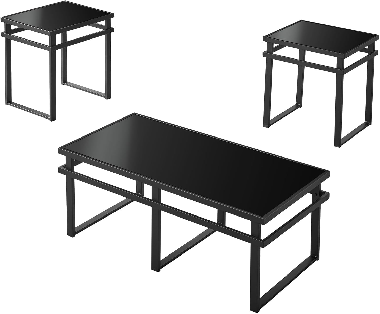 Living Room Coffee Table Set of 3, Wood Coffee Table and 2