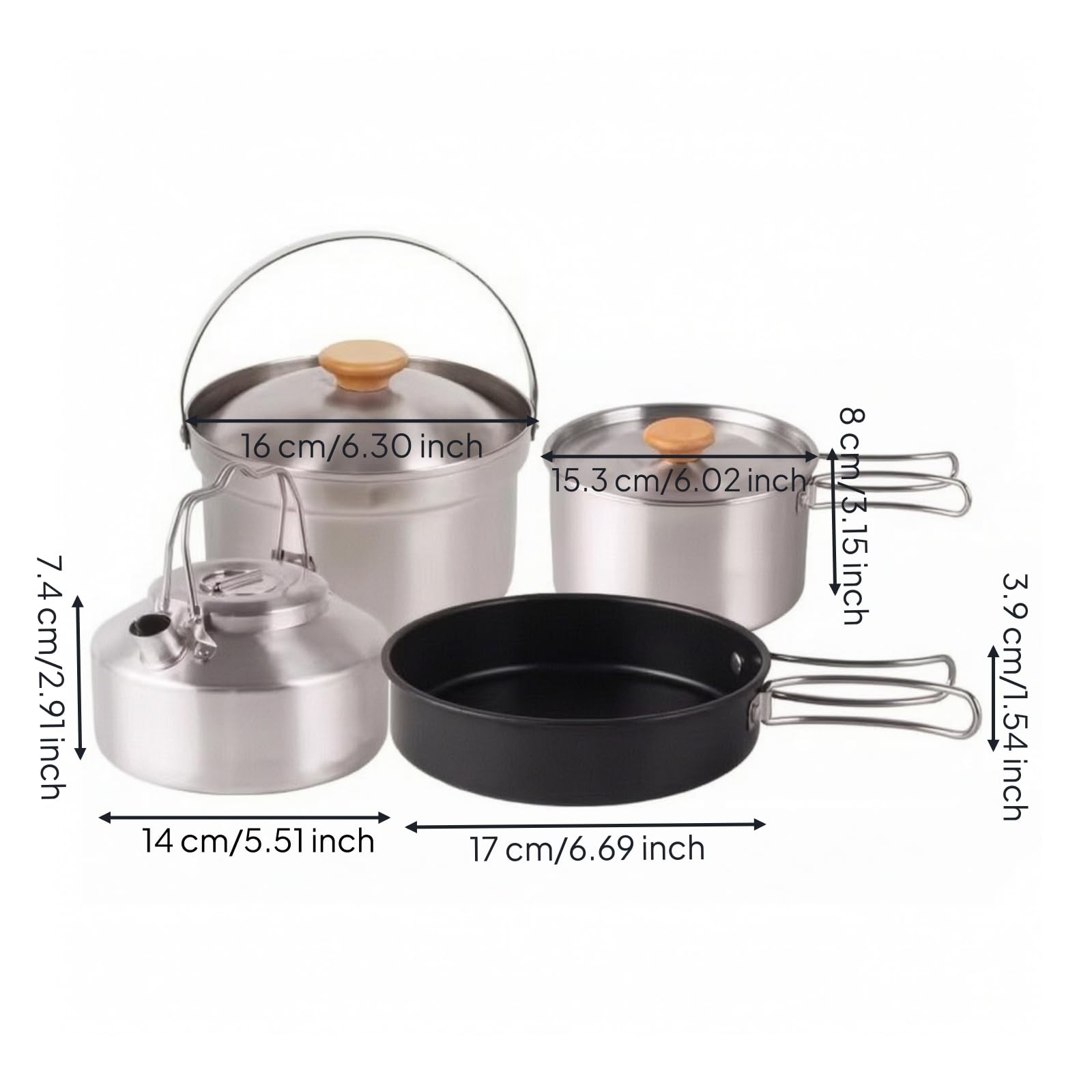 4 Pezzi Set di Pentole da Campeggio