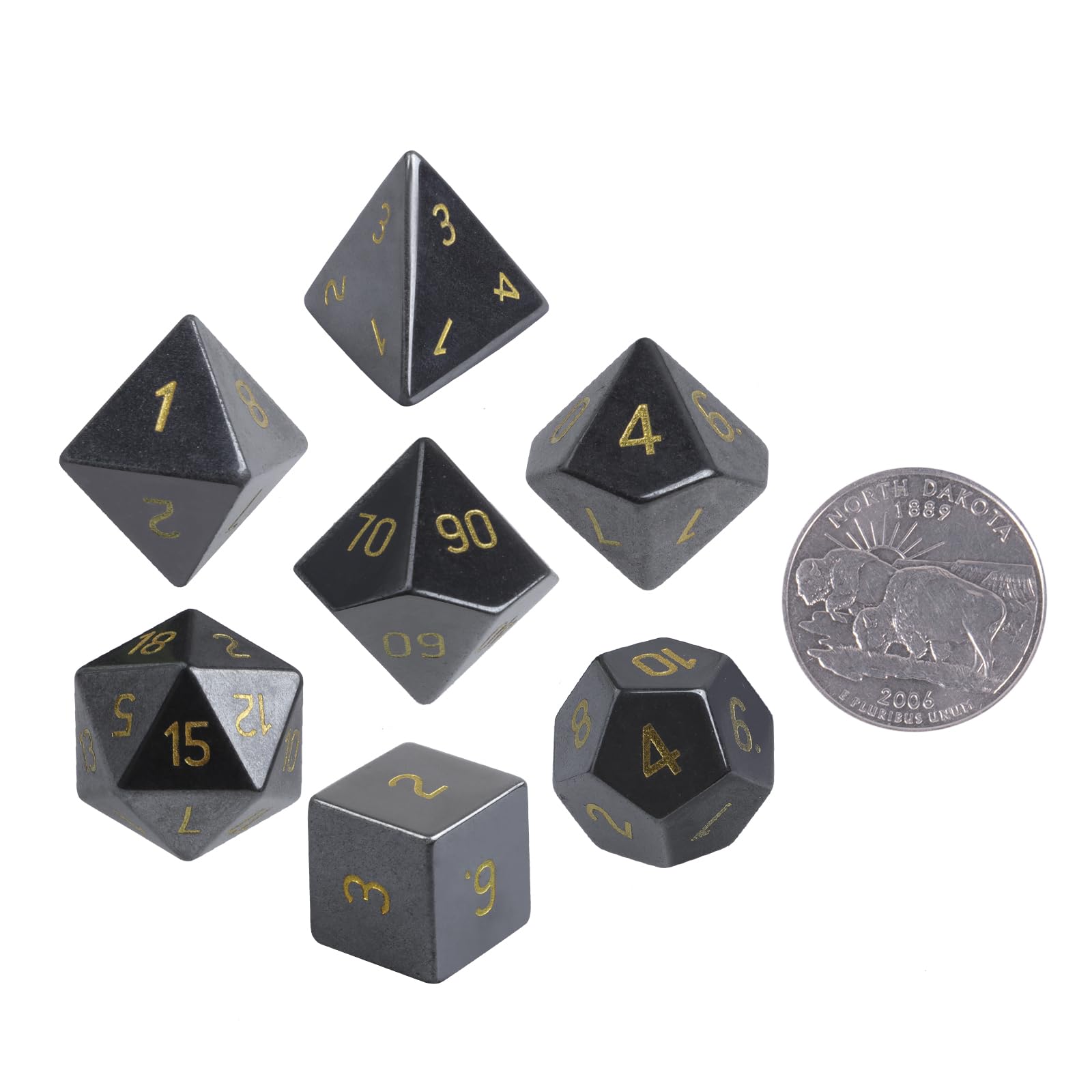 KYEYGWO Hematite Crystal Stone Polyhedral Dice Set, 7 Pieces Table Games Dice for Dungeons and Dragons RPG DND Board Game - Image 3