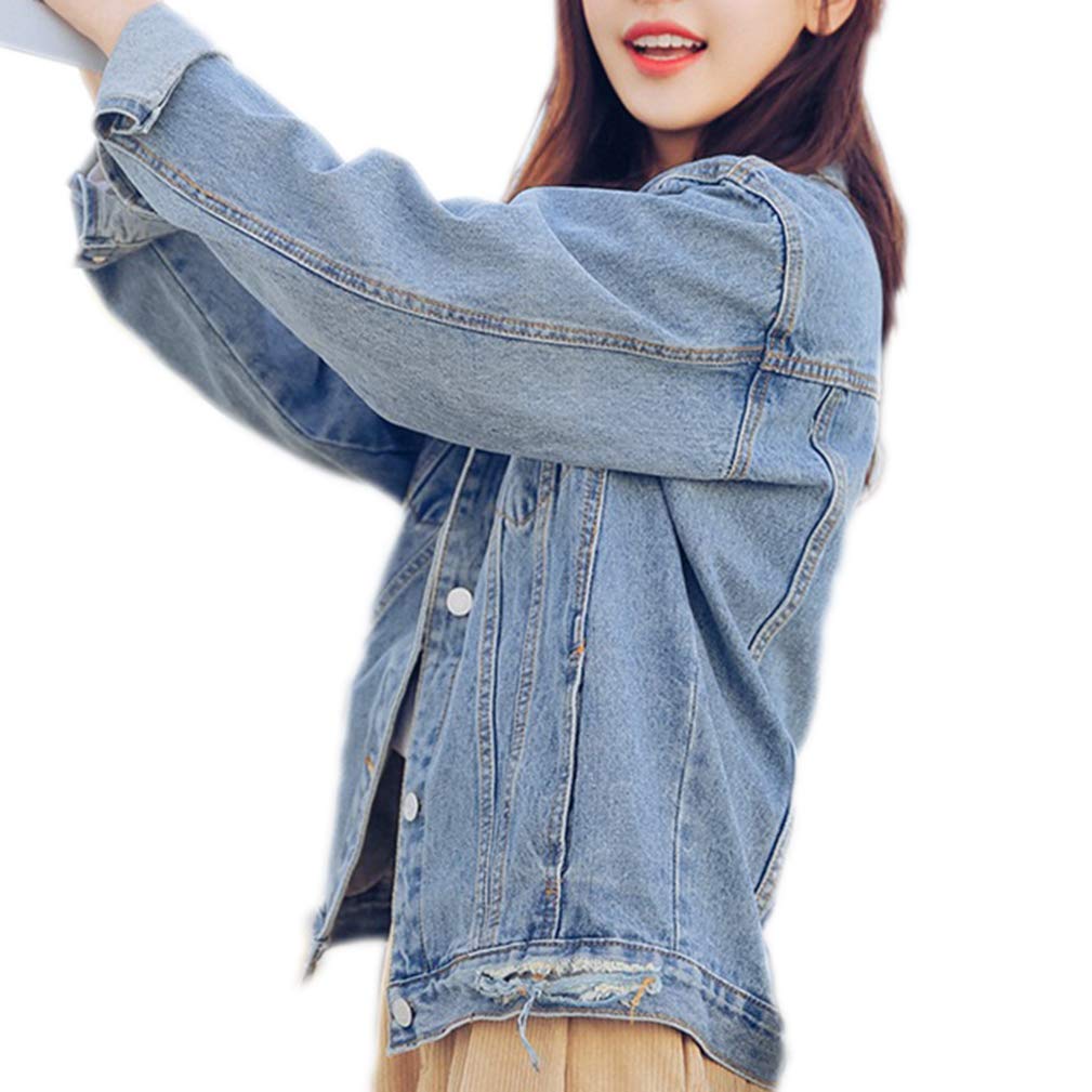 Chaqueta de mezclilla de gran tamaño para mujer, de manga larga, estilo novio, holgada