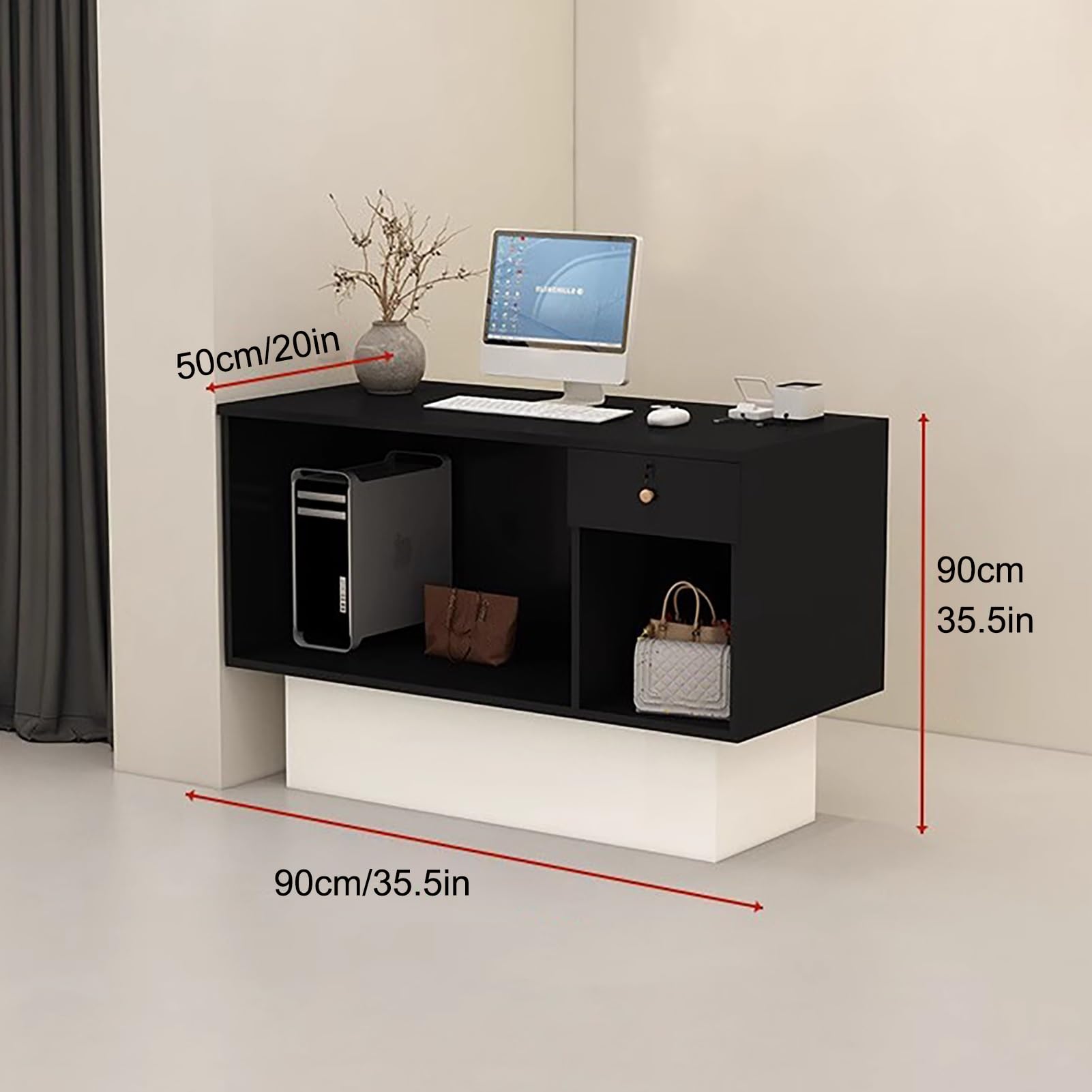Comptoir de réception pour Caisse et Vente au détail, Table de Salle de réception, Grande Table de comptoir pour hôtels de Bureau, magasins de vêtements de Fleurs (Abricot)