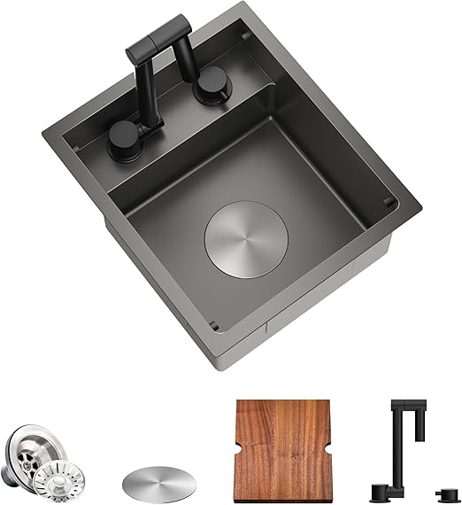 TORVA Black Undermount Work Station Sink for Bar, RV Kitchen with Built