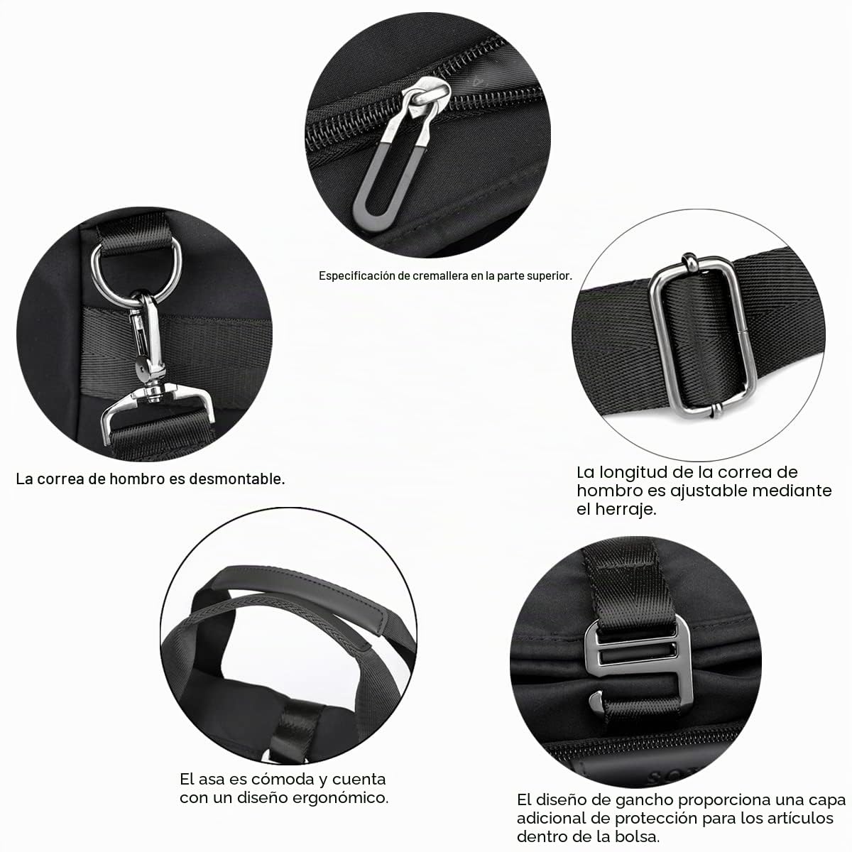 zhongningyifeng Bolsa de hombro para laptop de 14 pulgadas, de nailon, impermeable, para negocios, casual, color negro, para trabajo, escuela, viajes