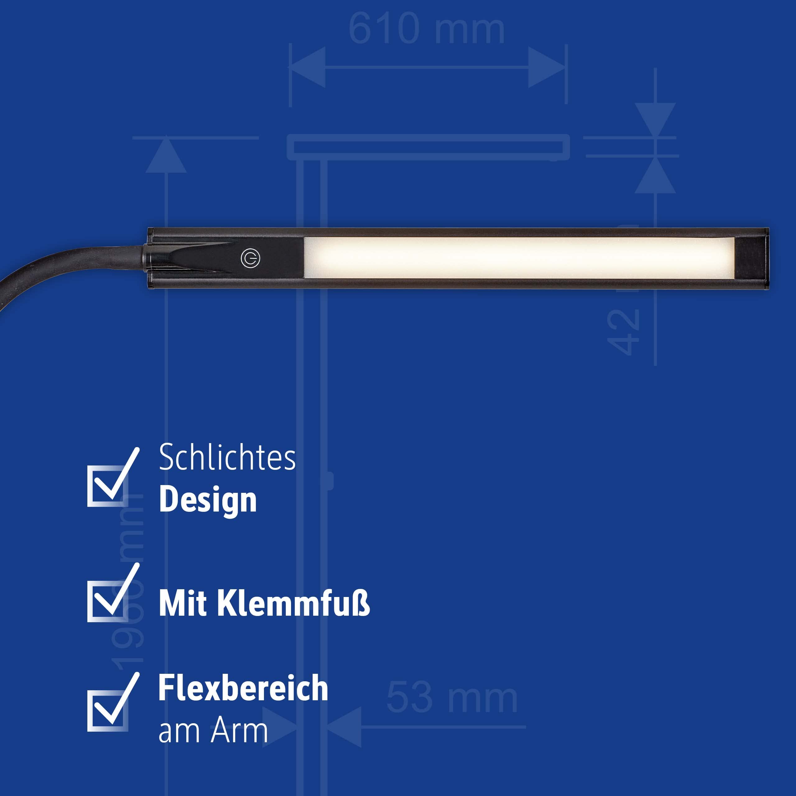 MAUL Lámpara escritorio MAULpirro LED regulable con pinza negra