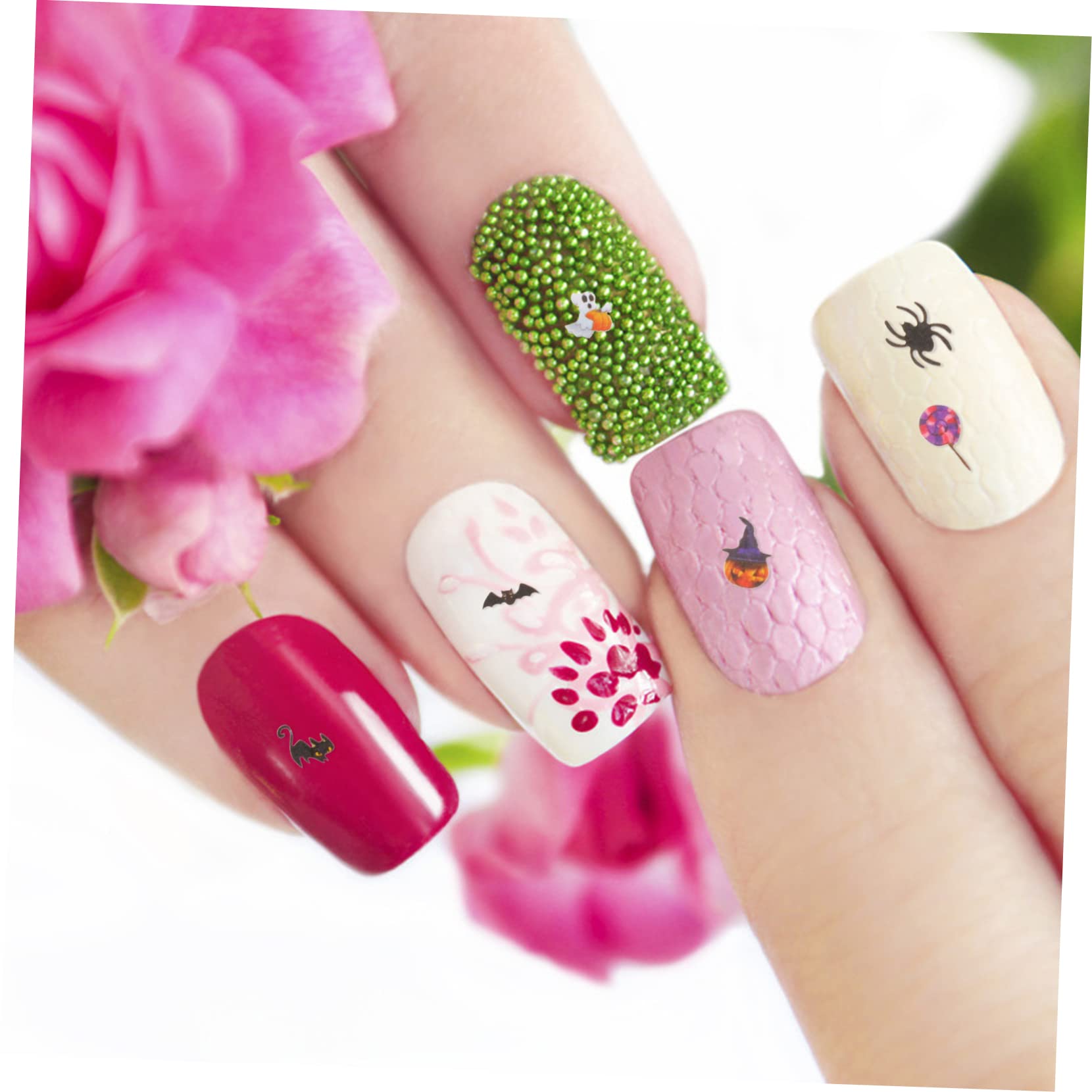 Didiseaon 5 Set Adesivi Per Unghie Di Halloween Accessori Scaglie Di Nail Art Di Halloween Adesivi Per Unghie Delle Streghe Decalcomanie Per Unghie Per Manicure Polpa Di Legno 6 Scatole * 5