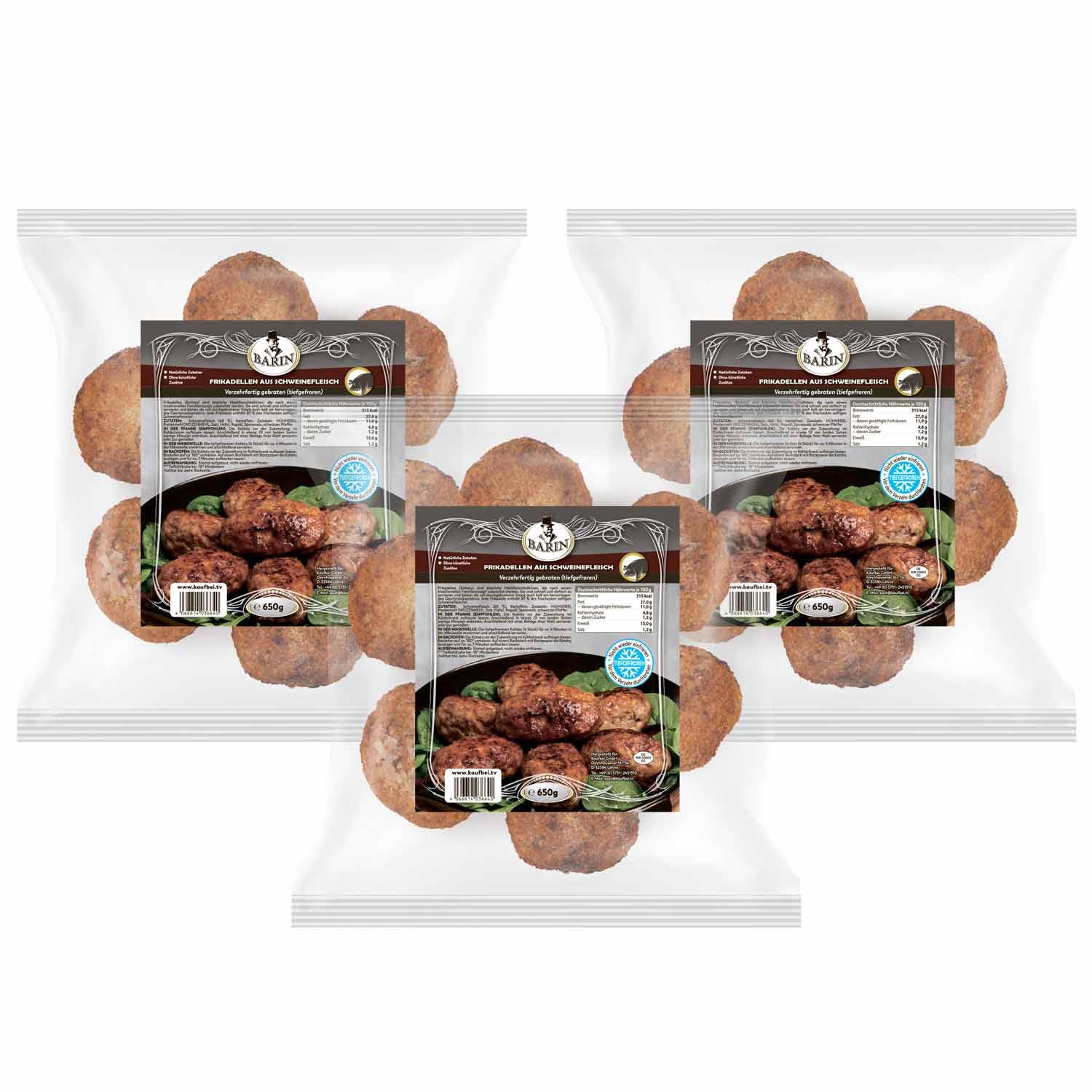 BARIN SET 3x Frikadellen Kotlety aus Schweinefleisch 1950g Tiefgefroren Traditionelle Hackfleischbällchen Handgefertigt mit Natürlichen Zutaten Ohne Geschmacksverstärker Einfache Zubereitung