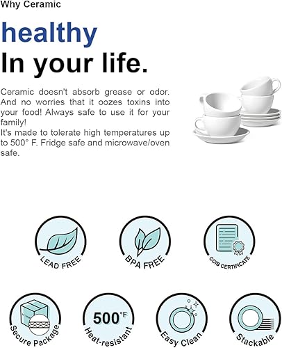 Miniatura 9 de LE TAUCI Demitasse Tazas de café de 3 onzas con platillos, taza de café Demitasse para shot, Lungo, Ristretto - 3 pulgadas, juego de 4, color blanco