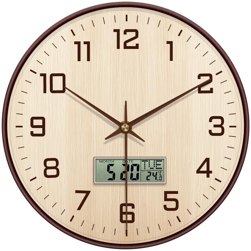 Ash & Roh PERFACT Analog Wall Clock with Digital LCD Display | Silent Non-Ticking Round Wall Clock | Date, Day & Temperature Display | Modern Decorative Home & Office Clock |-image-18