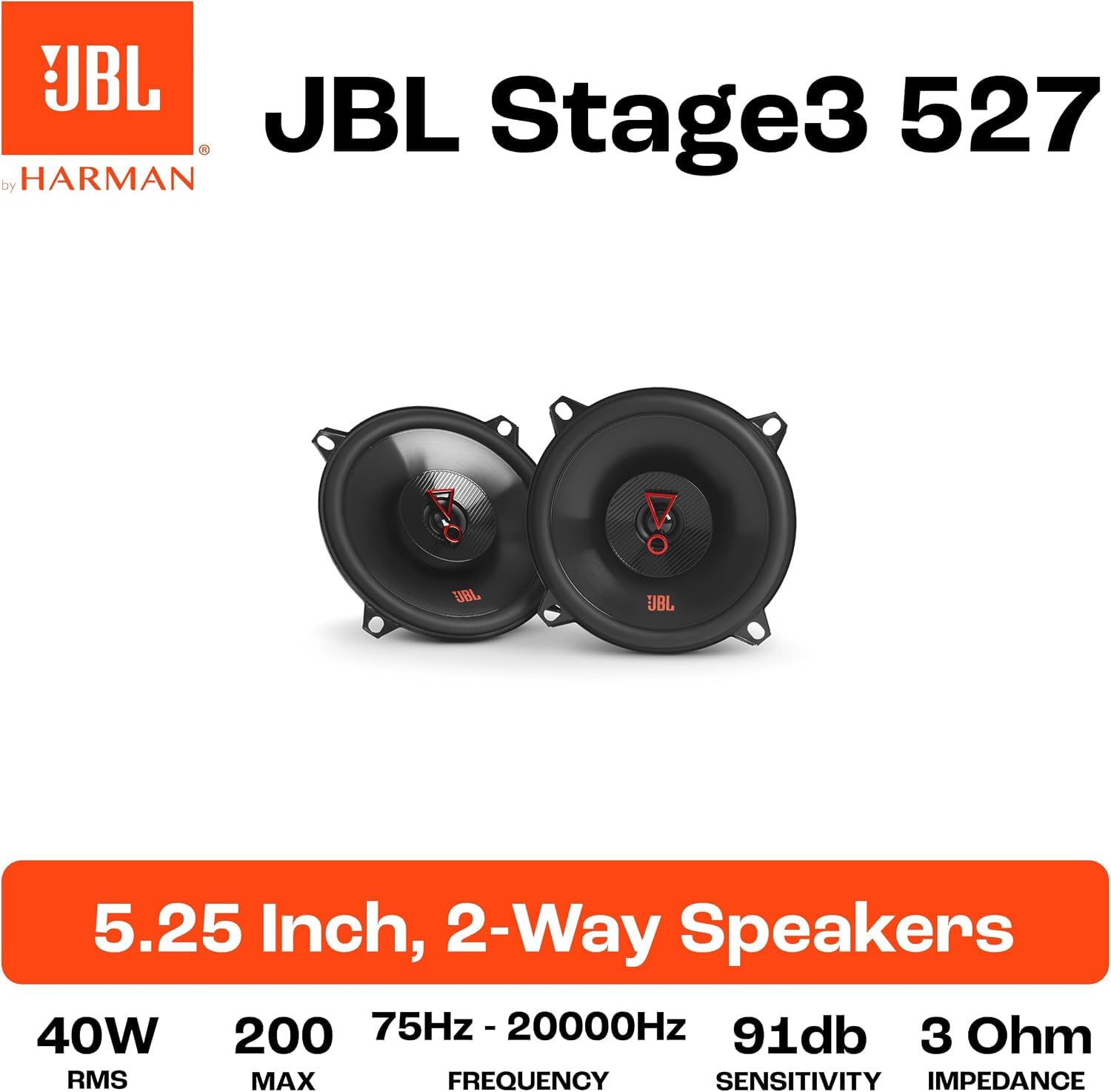 JBL Set di altoparlanti per auto a 2 vie Stage3 527 di Harman Kardon - Casse altoparlanti da auto da 200 Watt 13 cm