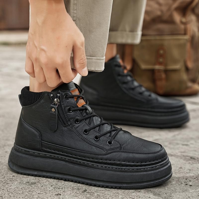 Men's fashionable short boots - thick-soled lace-up high-top casual shoes - comfortable and soft - suitable for all seasons and outdoor wear