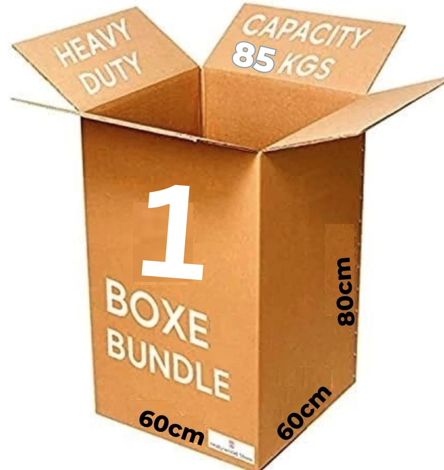 [1 Pack] Extra Large Double Wall 100% Recyclable Corrugated Cardboard Moving Boxes with 85 KG Capacity, 60 x 60 x 80 cm Brown Carton for Packaging, Shipping and Storage, 5 ply