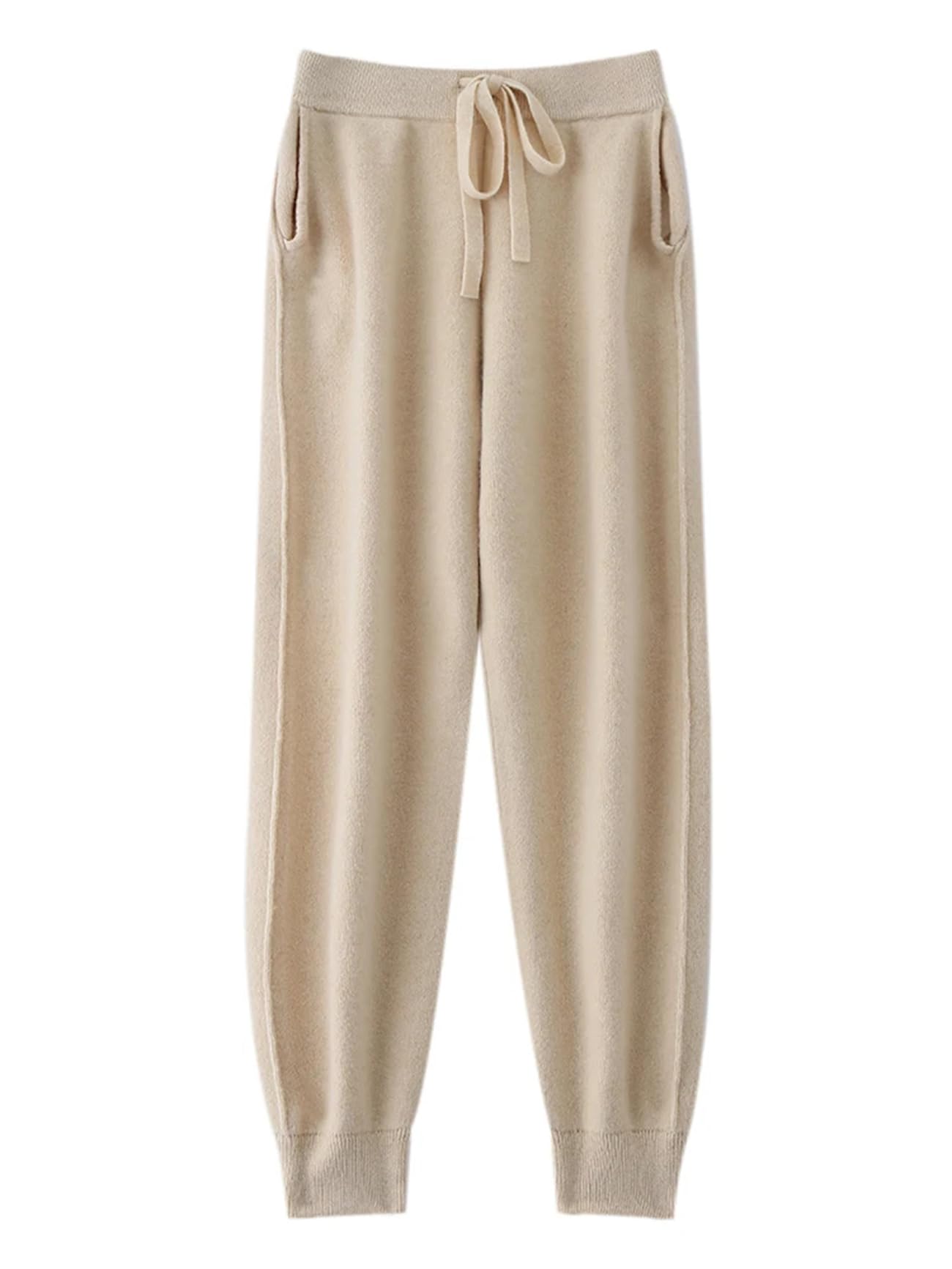 Pantaloni da donna in lana merino con elastico in vita coulisse tinta unita morbido casual pantaloni spessi autunno inverno