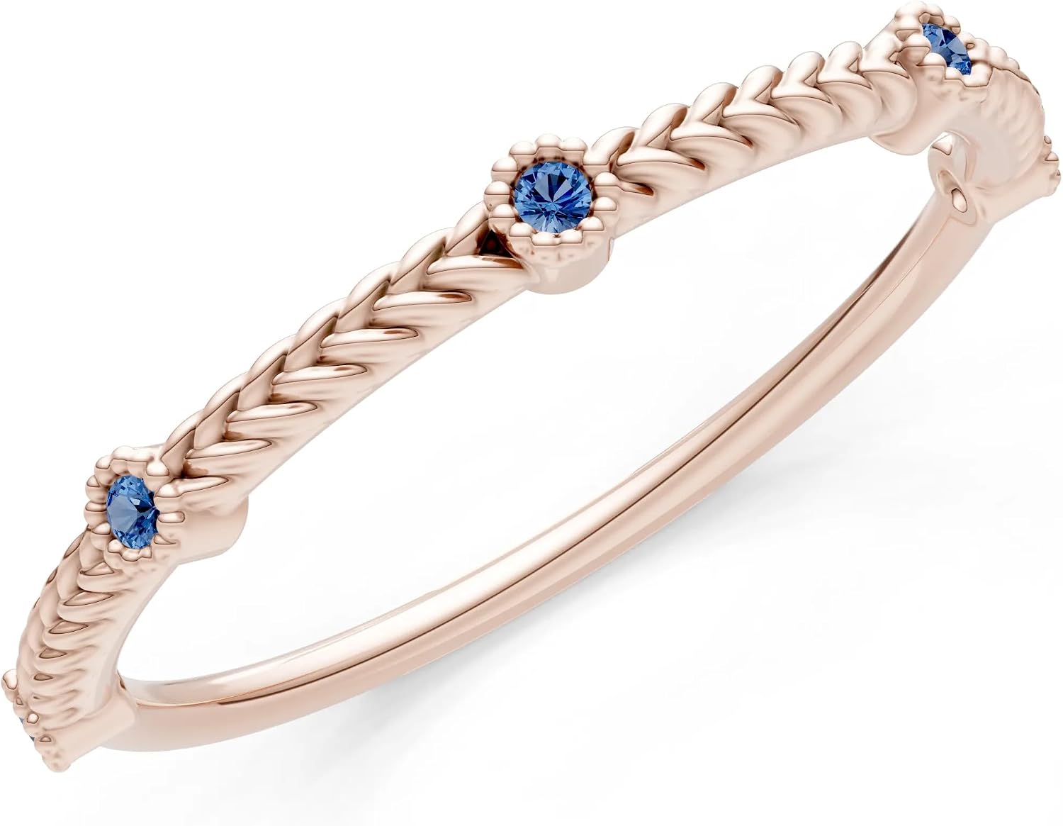 PEORA Round Cut London Blue Topaz Stackable Band Available in Solid 10K, 14K or 18K Ring – White, Yellow or Rose Gold