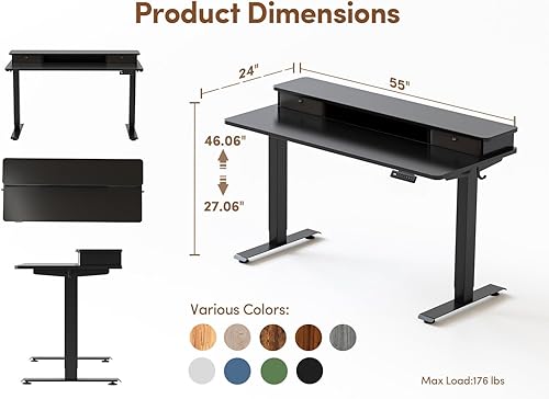 Miniatura 42 de BANTI Escritorio eléctrico de pie de 40 x 24 pulgadas con cajones dobles, mesa de pie ajustable en altura, escritorio de oficina en casa con estante