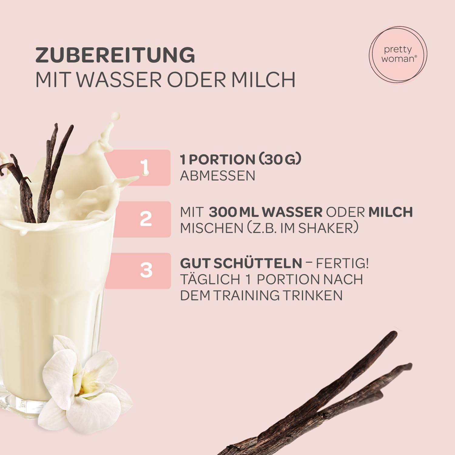 pretty woman® Daily Glow Eiweiss Protein Pulver für Frauen „Creamy Vanilla“ 420 g - Low Carb Shake mit Vitaminen & Mineralien, Biotin & Folsäure - nur 0,5g Zucker pro Portion