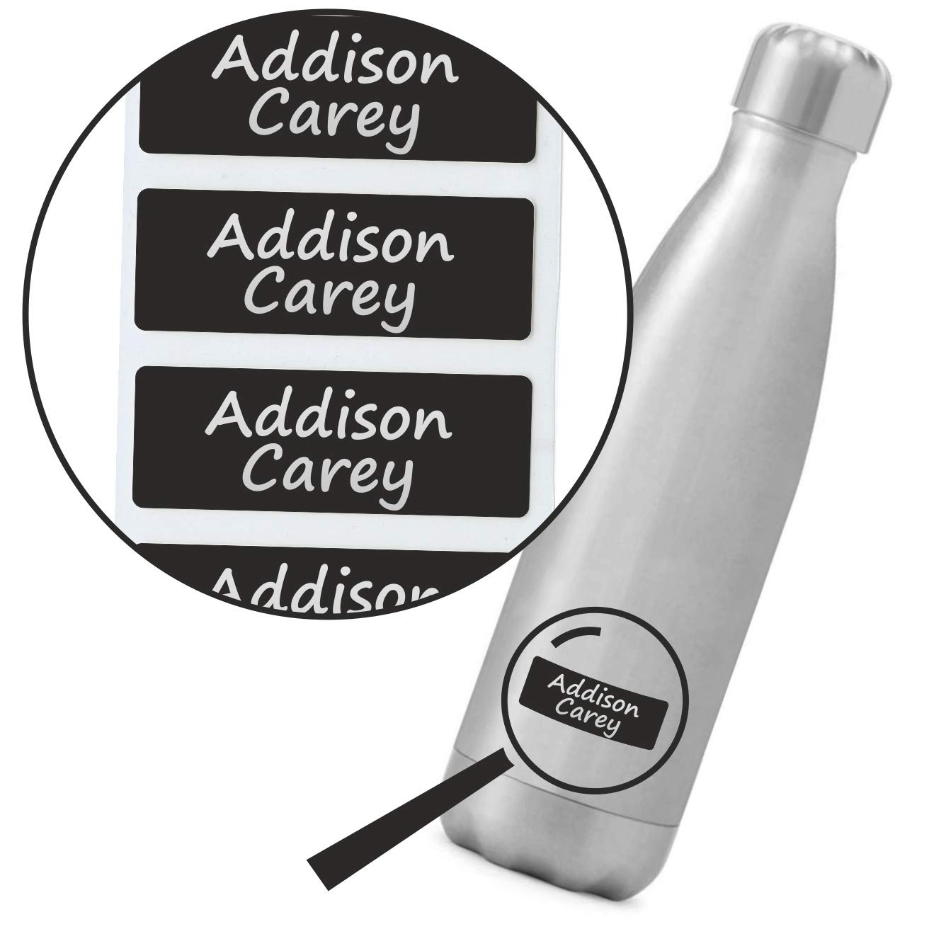 Nametape Express - Black Water Bottle Labels Personalised Dishwasher Proof/Waterproof Nametags/Nametapes by FunnyBone™ Stickers (120 Labels)