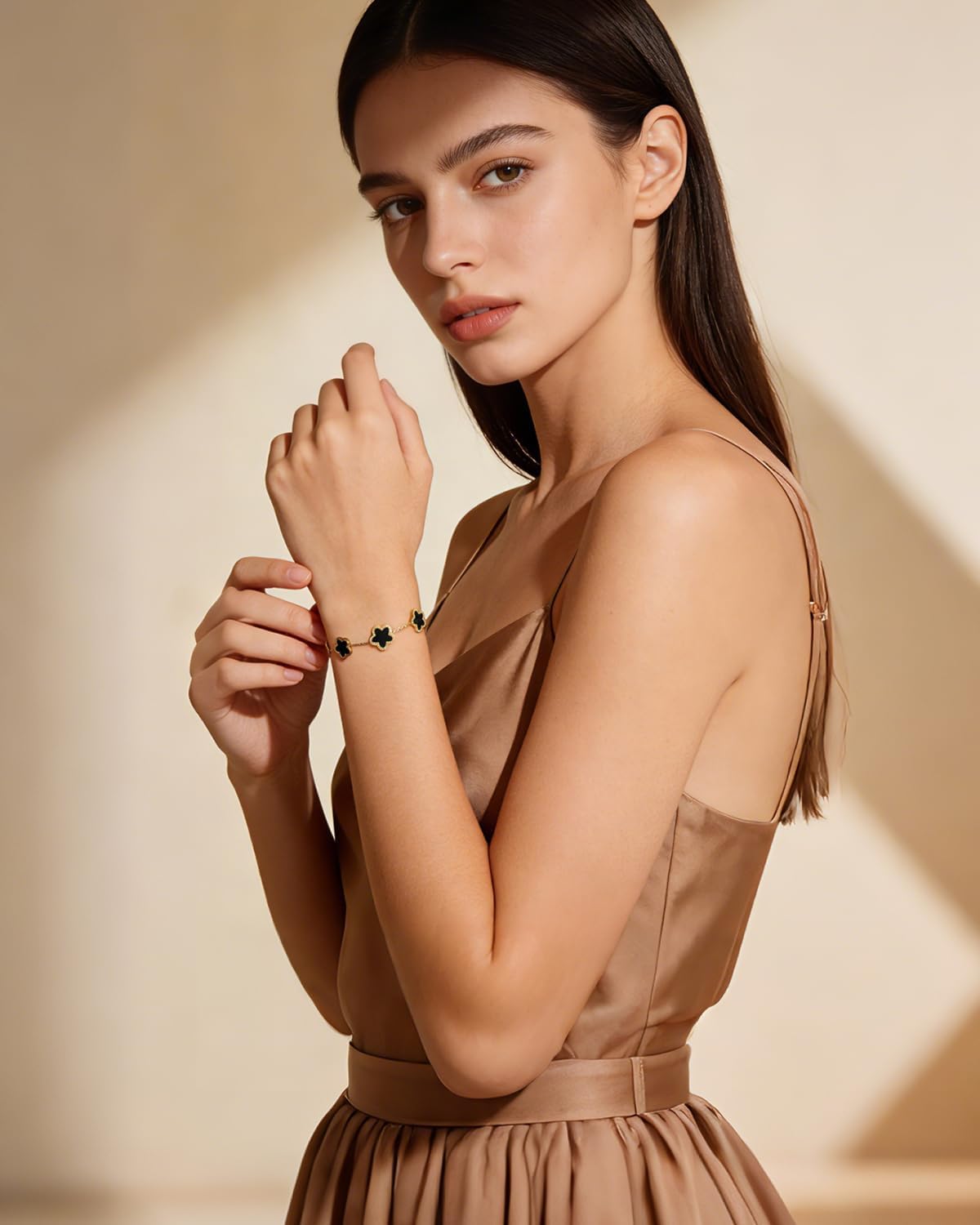 18K Gold Plated Bracelets for Women Non Tarnish, Golden/Red/White/Black Four Leaf Clover Bracelet Charm Bracelets for Women Trendy Valentines Day Gifts for Her - Image 4