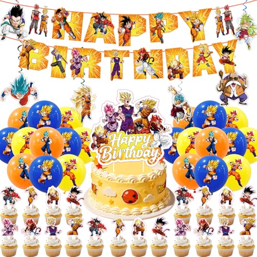 47PCS Dragon Ball Birthday Party Supplies:Dragon balloon party supplies include birthday banners cake ornaments cake decorations latex balloons.