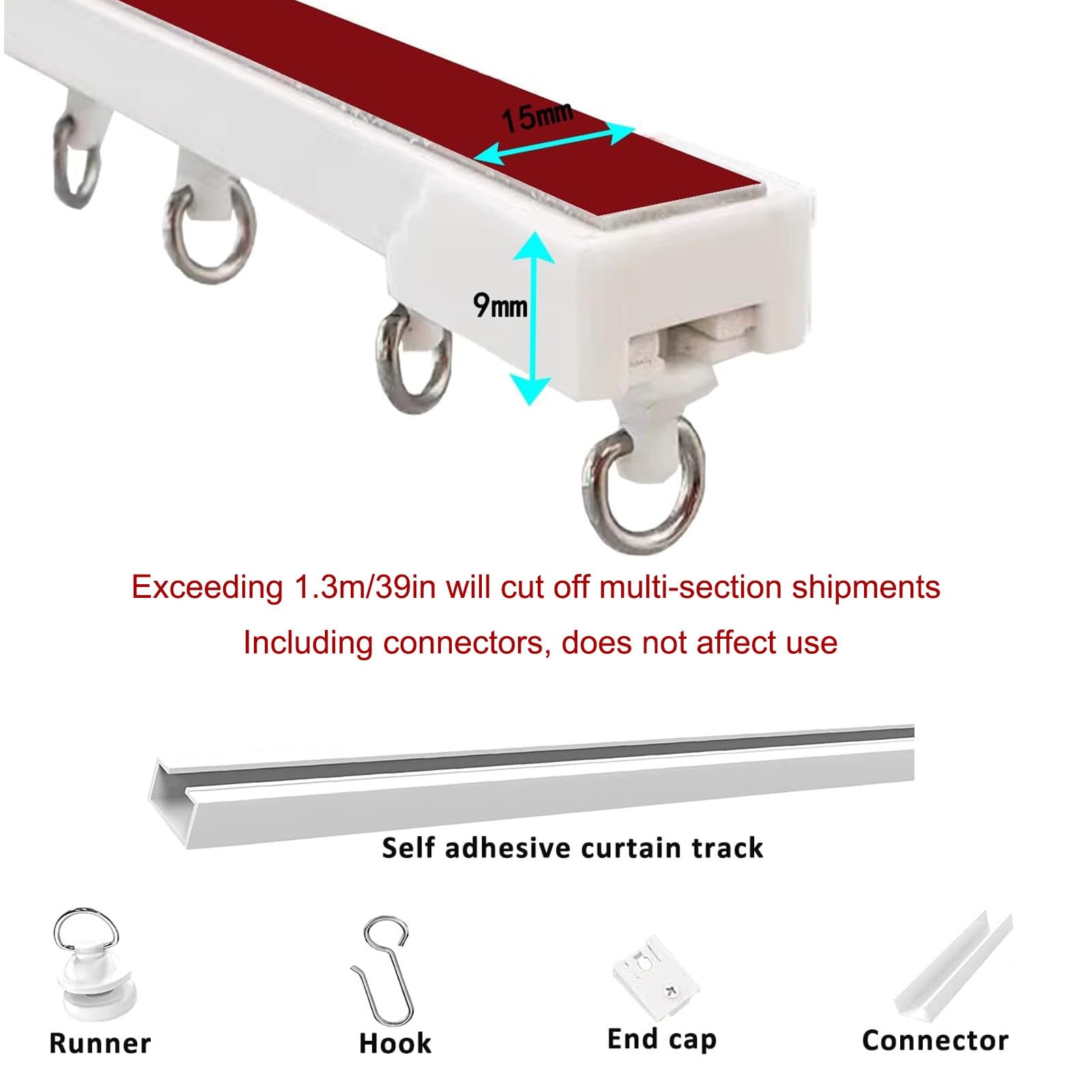Rail de rideau mural ou de plafond – Rail de rideau autocollant sans perçage pour séparateur de pièce, chambre à coucher et salle de bain – Système de rideau silencieux (non flexible)