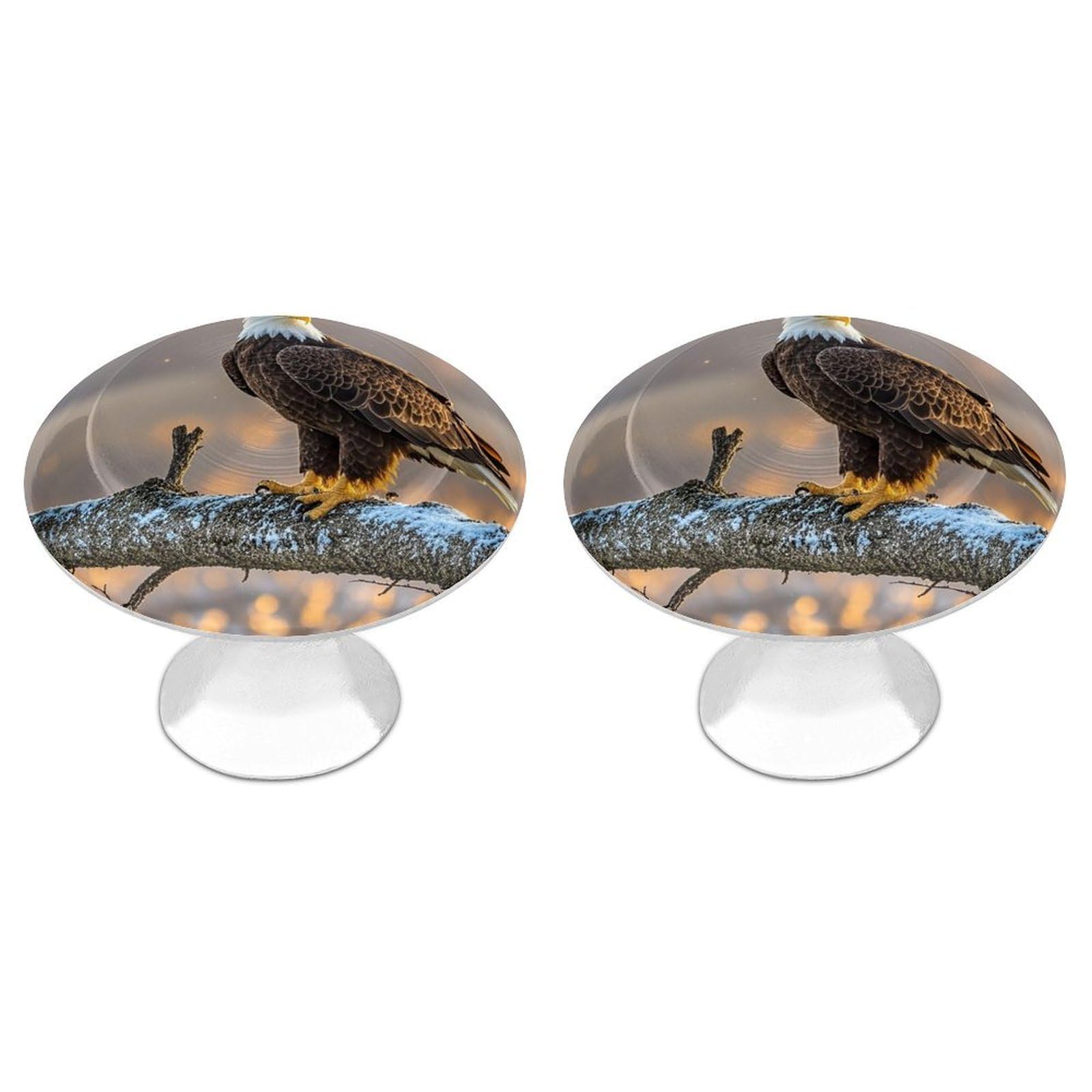 Golden Sunset Bald Eagle Cabinet Knobs for Home, Round Drawer Pulls for Kitchen, Personalized Cupboard Handles with Screw, Fashion Dresser Knobs for Office, Drawer Handles, 2 Packs