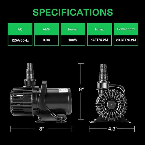Miniatura 7 de VIVOSUN - Bomba de agua sumergible de 1600 GPH bomba de acuario ultra silenciosa de 100 W con cable de alimentación de 203 pies elevación alta para