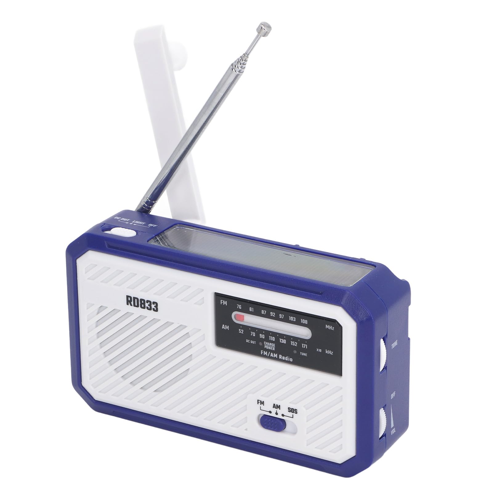 Radio Eléctrica de Manivela, Linterna LED Solar Multifuncional, Alarma SOS con Cargador de Teléfono Móvil de Emergencia para Uso Doméstico y Exterior. (Azul)