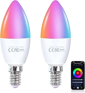 Fitop Alexa Smart Glühbirnen, E14 Wlan LED Lampen Dimmbar Glühbirne 4.9W 470Lm, 2700-6500K, RGB 16 Millionen Farben, App S…