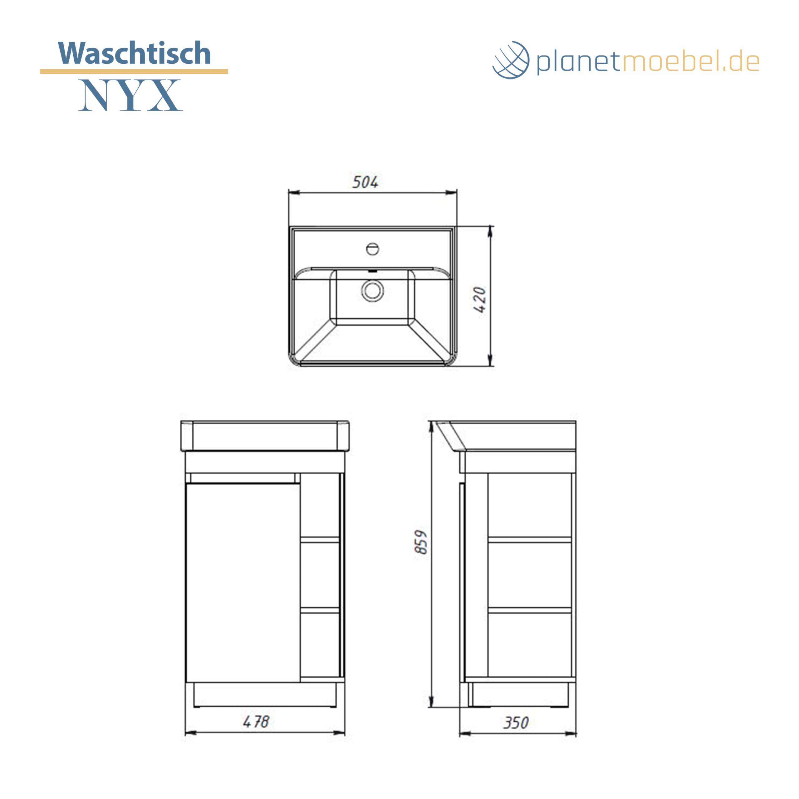 Planetmöbel Nyx Mueble de baño Lavabo con Mueble bajo 50 x 85,9 x 42 cm Roble Wotan/Antracita, Muebles de baño para baño de Invitados, WC