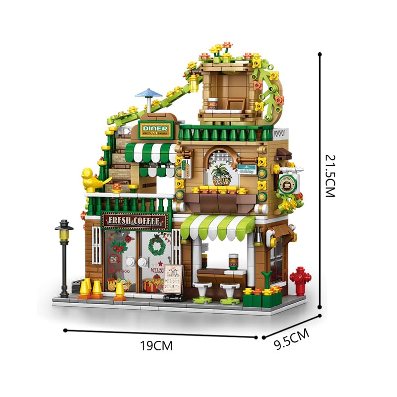 Image of SKY LINE OCEAN Cityscape Coffee Shop Building Blocks Set - 828+ Pieces Urban House Store Model, Creative DIY Construction Toy for Boys & Girls, Christmas Birthday Gift | 5 Year Structural Warranty