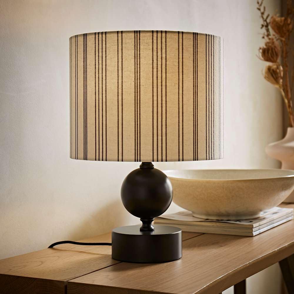 Valuelights Nude Anthony Candlestick Table Lamp With Linen Stripe Lamp Shade & Bulb In
