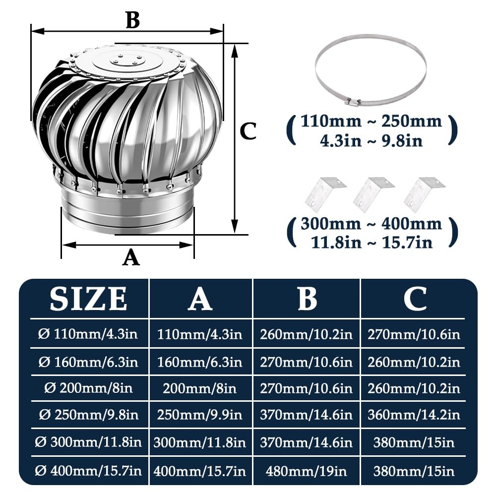 Redondo Sombrero De Chimenea para Chimenea De Ø 110/160/200/250/300/400mm Sombrero De Chimenea Acero 304 Inoxidable para Evacuación De Humos(Ø 400mm)